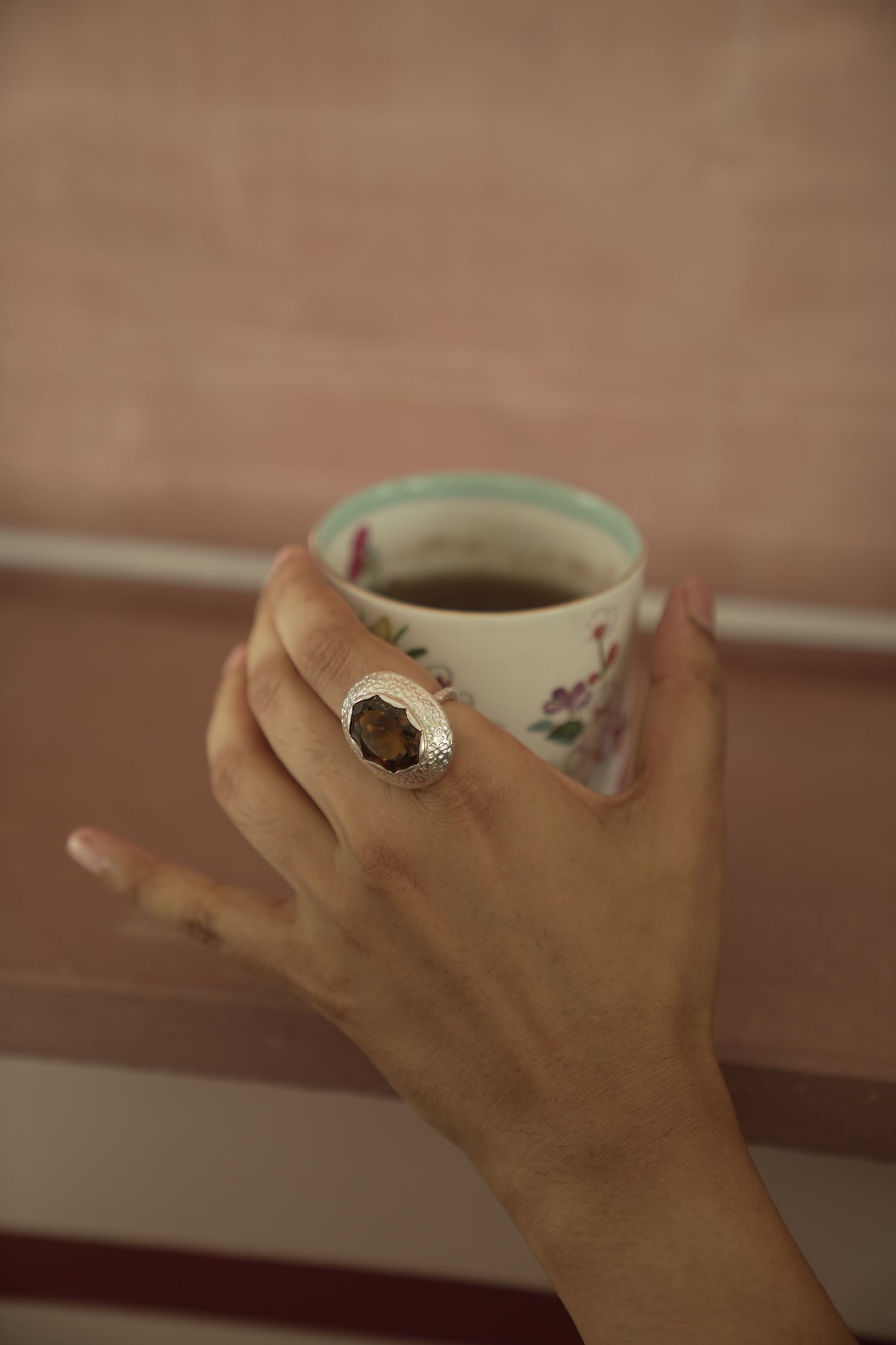 Smoky Hammered Ring